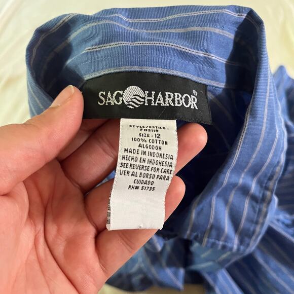 NWT Blue White Stripe Long Sleeve Button Down Wmns 12 Preppy Work Office - Picture 6 of 7